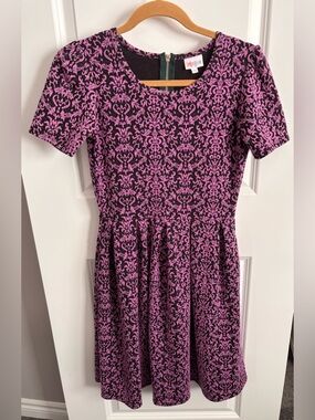 LuLaRoe Purple and Black Short Sleeve Midi Dress